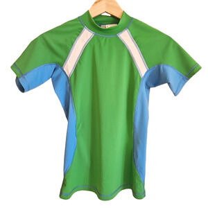 Patagonia Water Girl Rashguard Swim Top Short Sleeve Green Blue Women's Medium